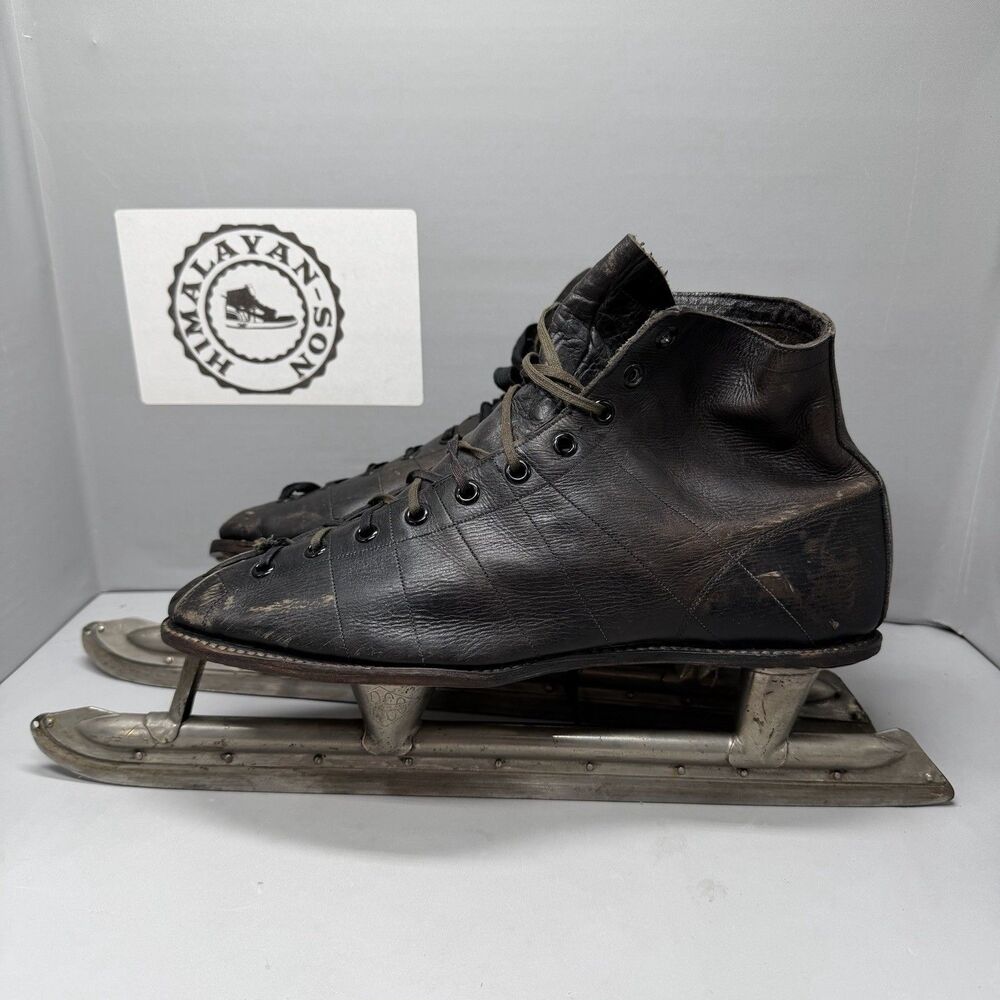 Antique ARCO Nickel Flash Tubular Ice Skates Leather Speed Skates Vintage Size 9